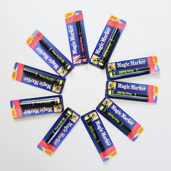 Vintage 1991 Lot of 10 Magic Marker Highlighter Ultra Smooth Fluorescent Yellow - Picture 1 of 4